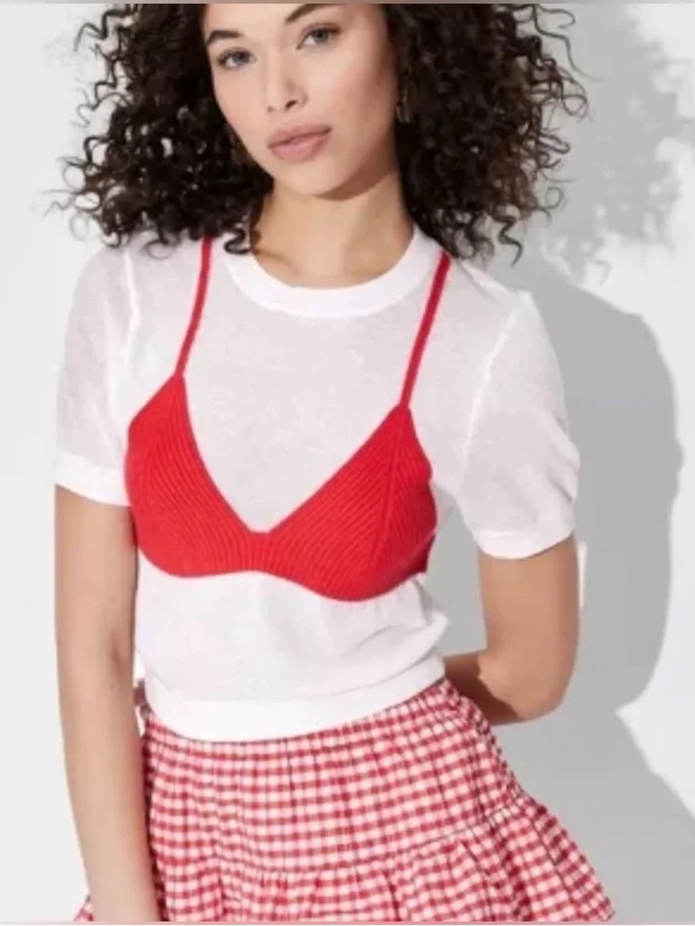 wild fable Red and White Bikini Sheet Knit Top NWOT Size XS